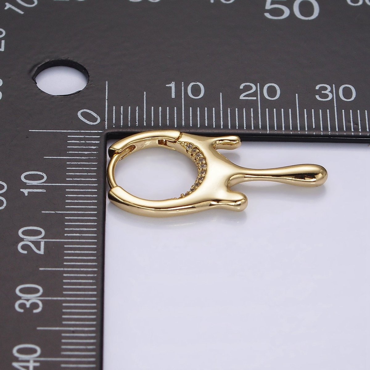 14K Gold Filled Molten Drip Micro Paved CZ Huggie Earrings | AE929