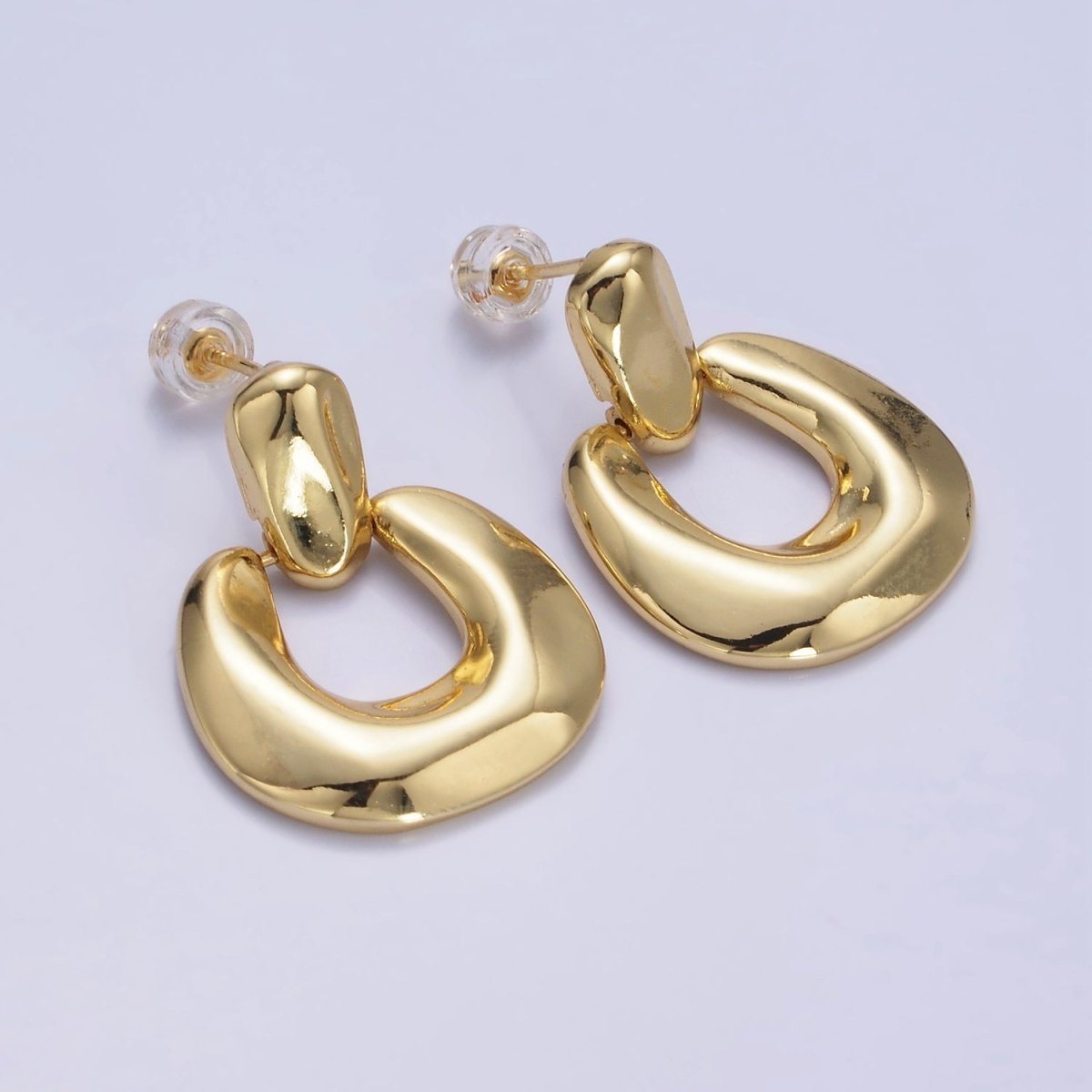 14K Gold Filled Molten Edged Chubby U-Shaped Bar Drop Stud Earrings in Gold & Silver | AE447 AE448
