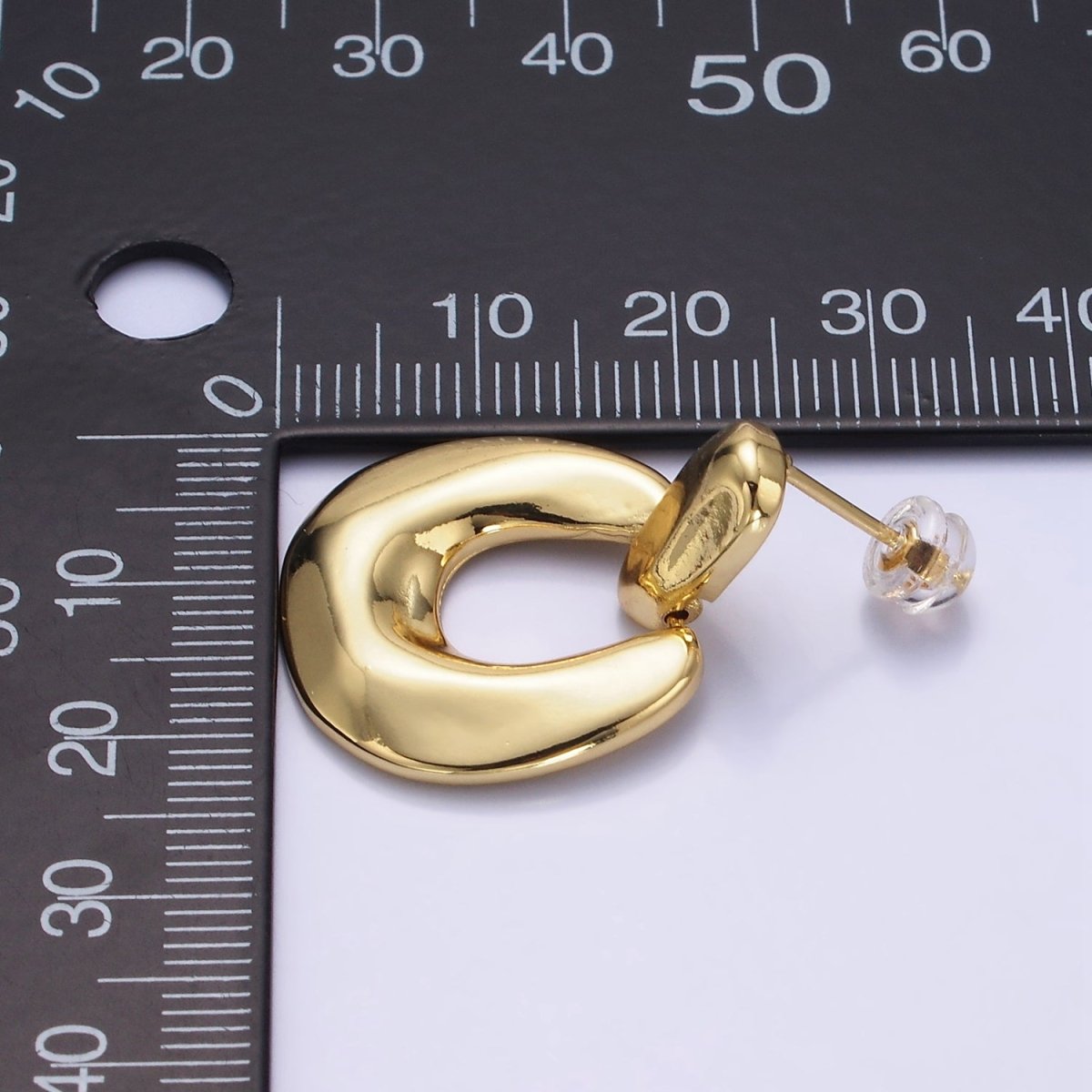 14K Gold Filled Molten Edged Chubby U-Shaped Bar Drop Stud Earrings in Gold & Silver | AE447 AE448
