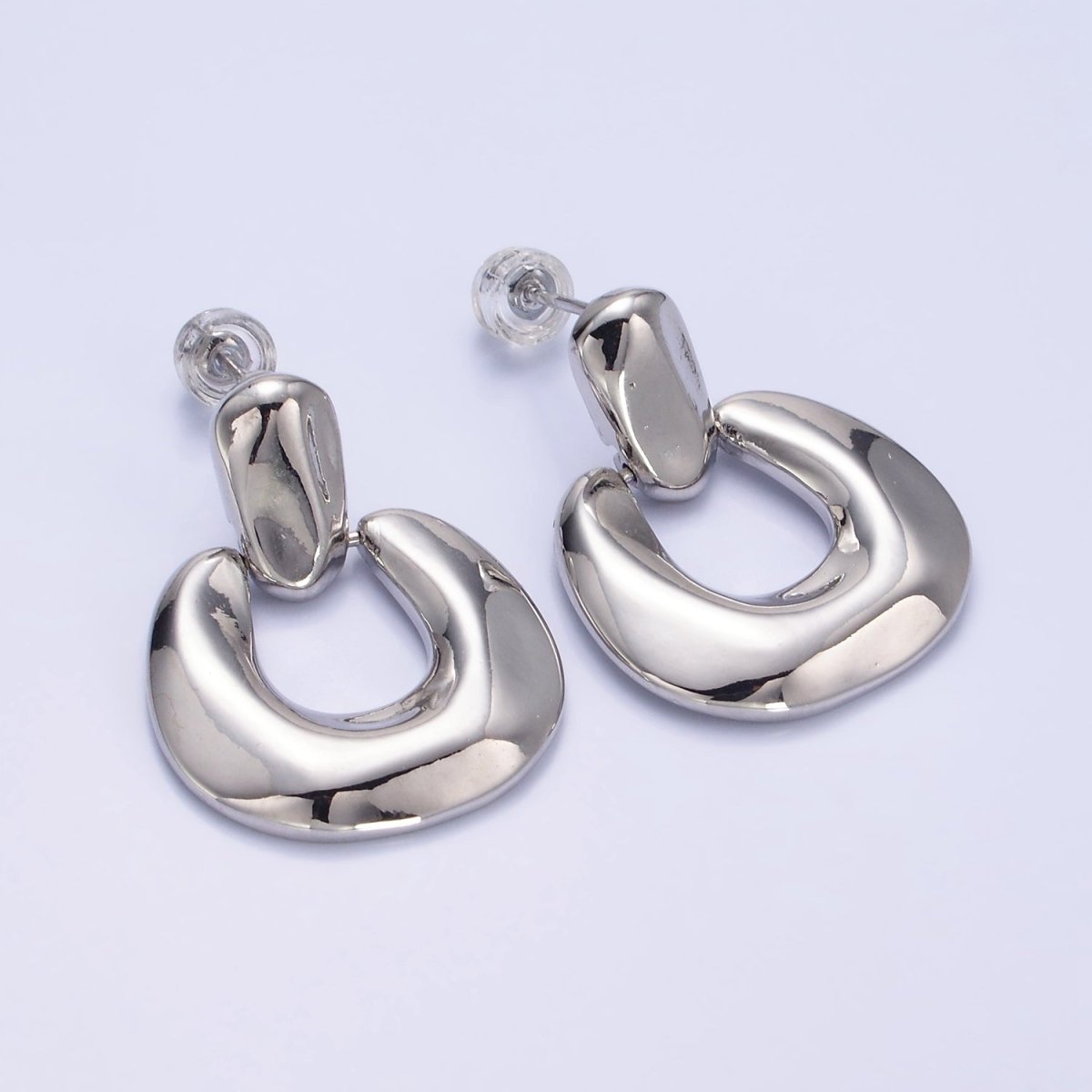 14K Gold Filled Molten Edged Chubby U-Shaped Bar Drop Stud Earrings in Gold & Silver | AE447 AE448