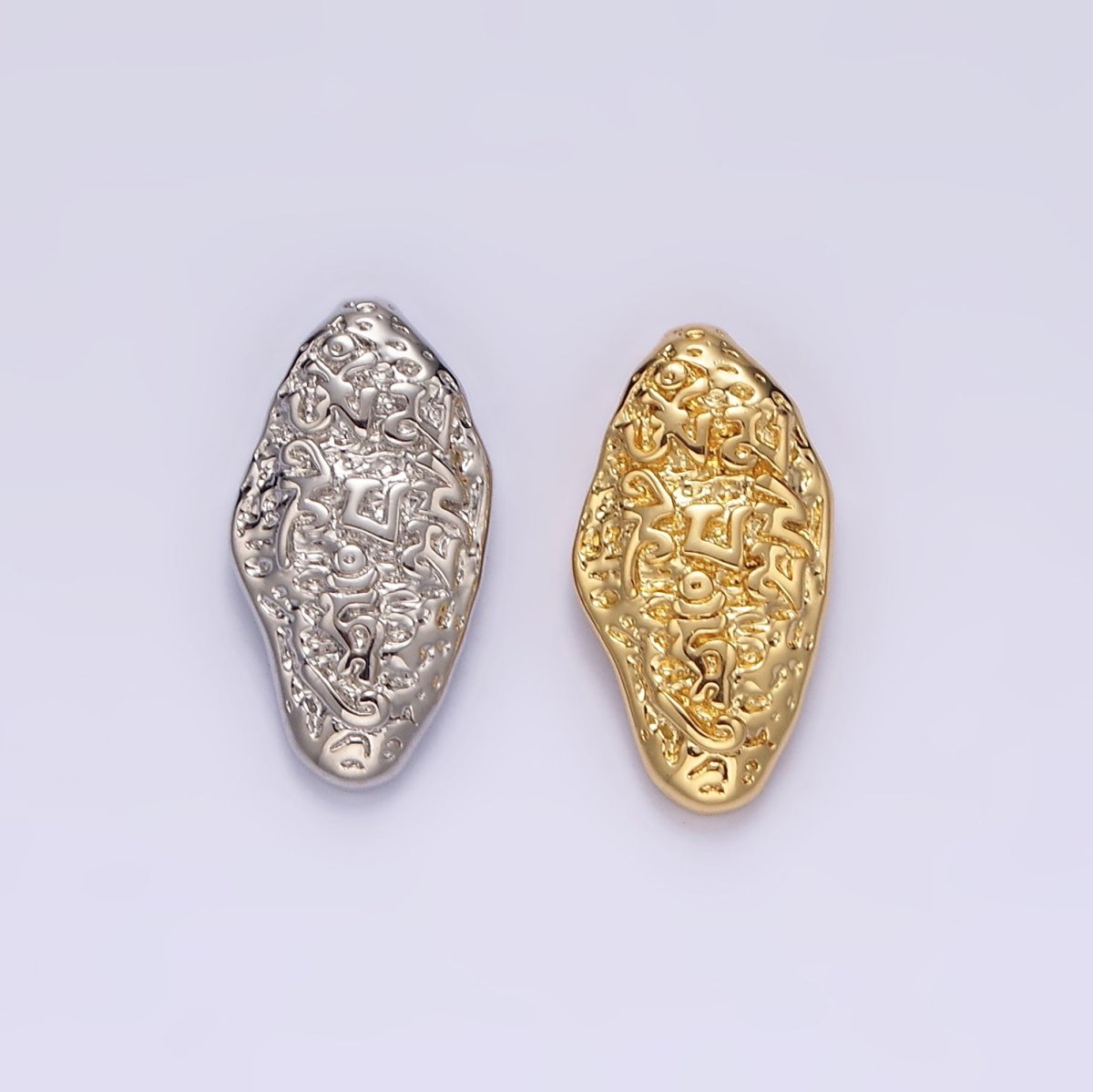 14K Gold Filled Molten Hammered Abstract Oval Sphere Geometric Pendant in Gold & Silver | N1266 N1267