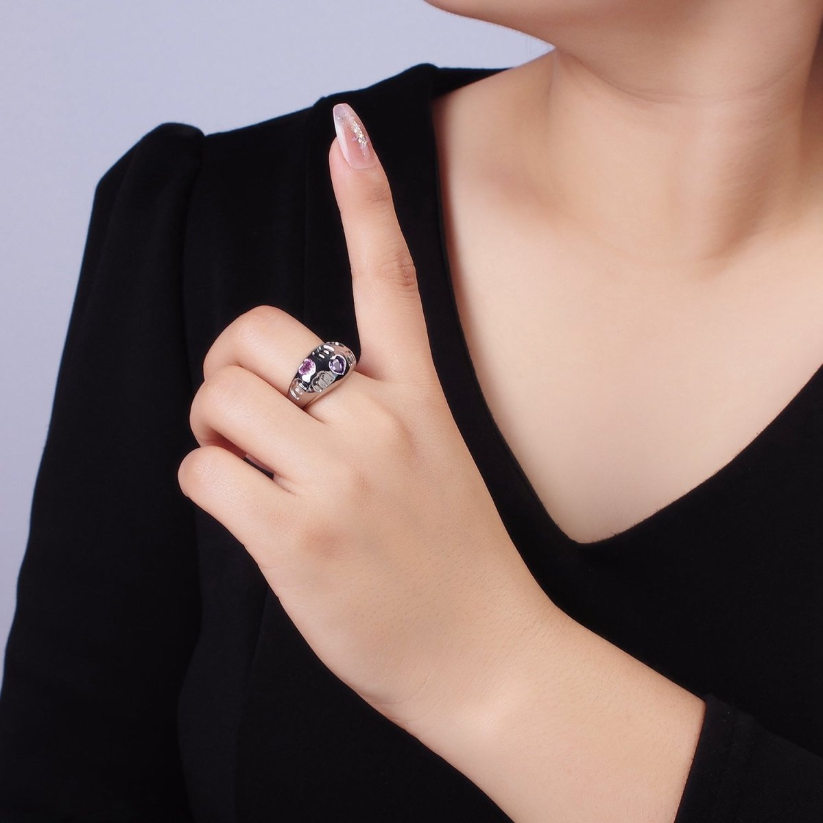 14K Gold Filled "MOM" Script Multicolor CZ Heart Chubby Signet Ring in Gold & Silver | O1337 O1338