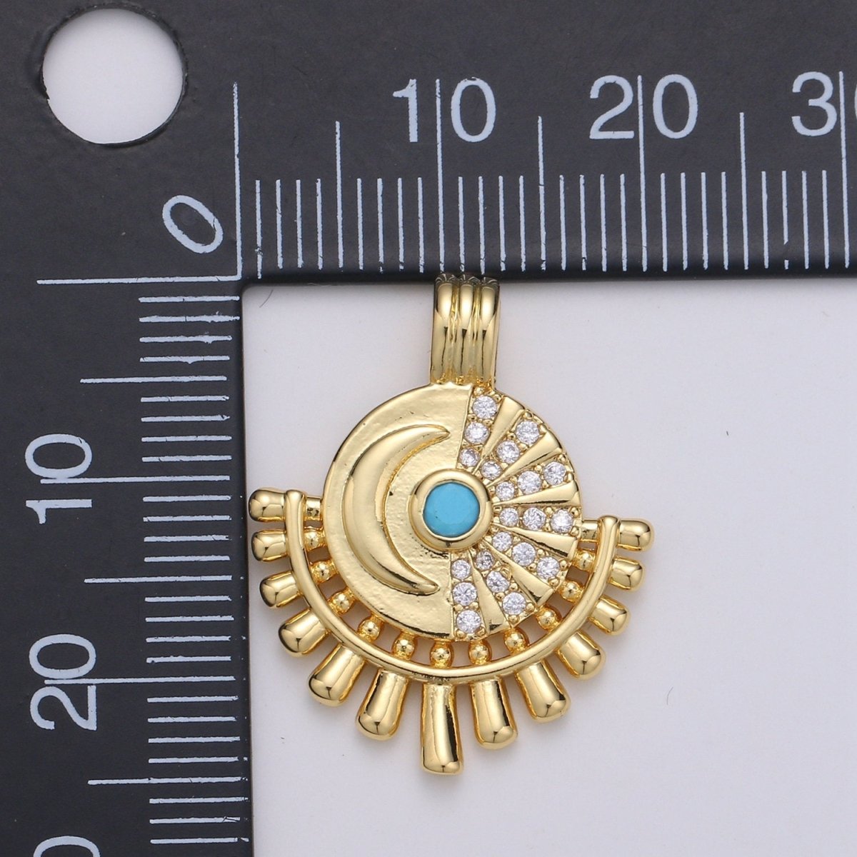 14K Gold Filled Moon Charm - Celestial Pendant Necklace - Crescent Turquoise Moon Medallion Layering Necklace - Lunar Jewelry Supply J-054