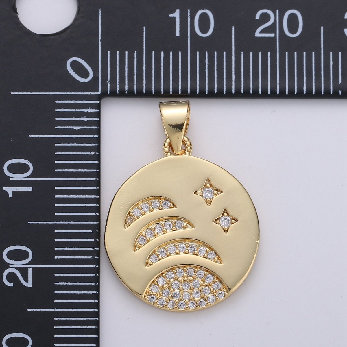 14k gold Filled Moon Phases Charm Round Disc charm Micro Pave Moon Charm Crescent Moon, waning moon, Celestial Jewelry I-799
