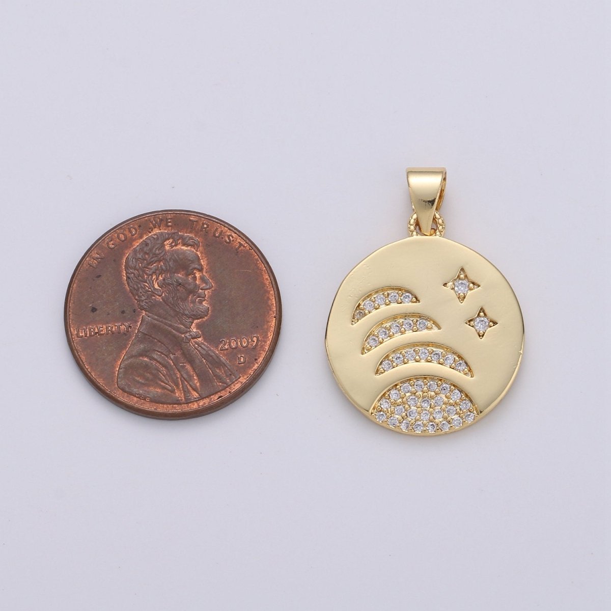 14k gold Filled Moon Phases Charm Round Disc charm Micro Pave Moon Charm Crescent Moon, waning moon, Celestial Jewelry I-799
