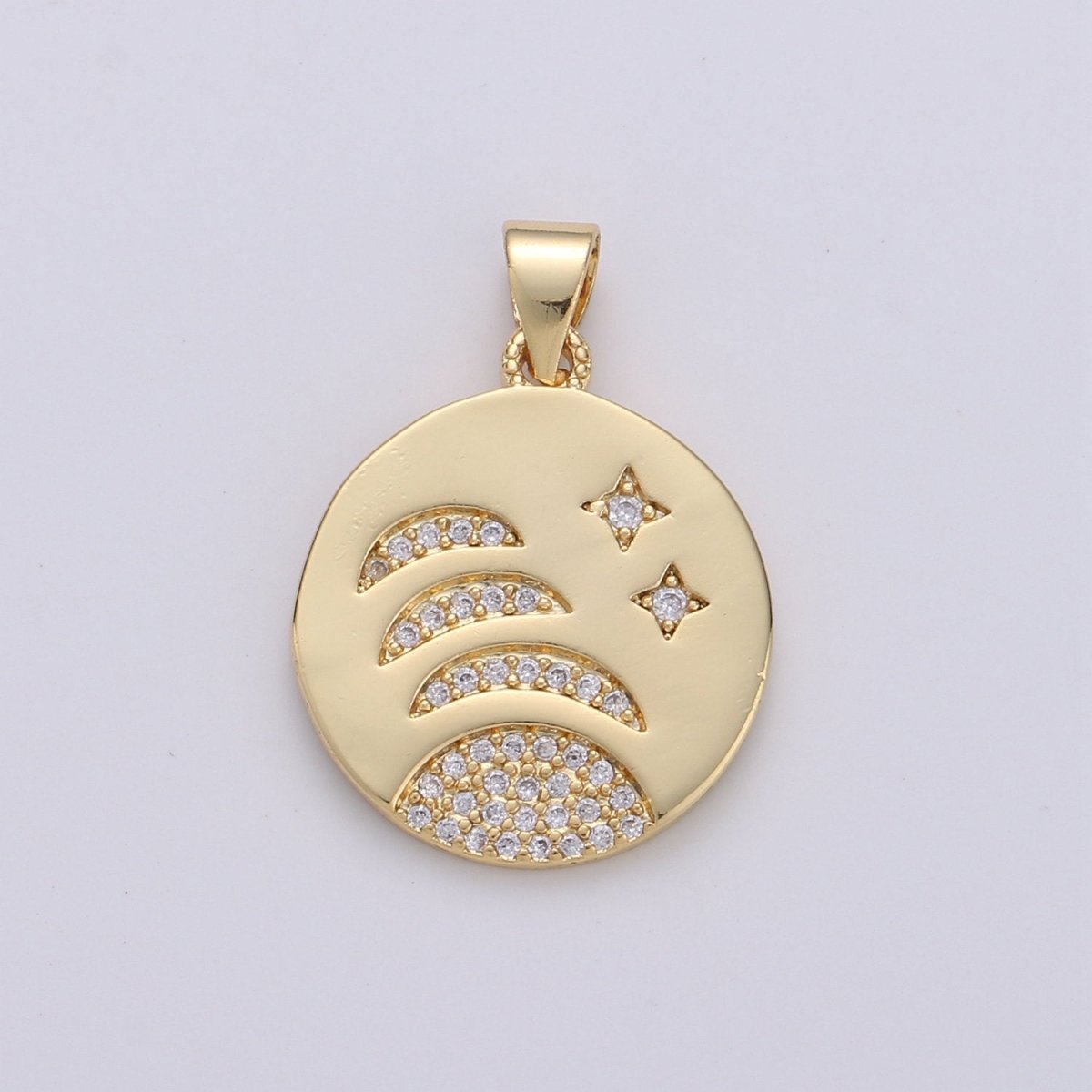 14k gold Filled Moon Phases Charm Round Disc charm Micro Pave Moon Charm Crescent Moon, waning moon, Celestial Jewelry I-799