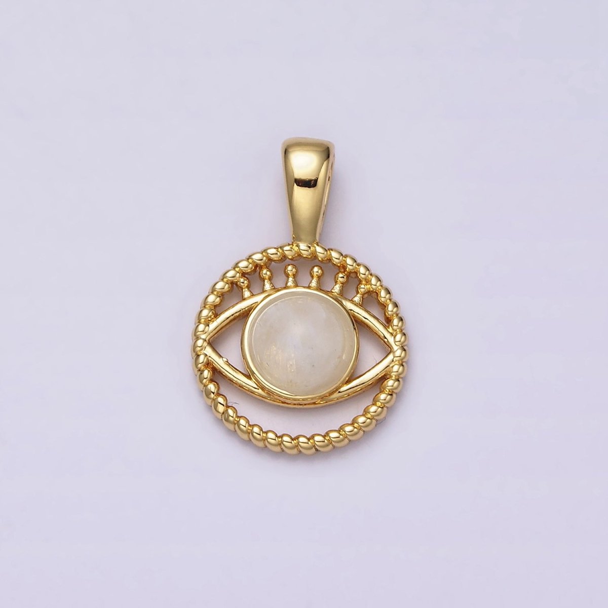 14K Gold Filled Moonstone Evil Eye Braided Open Round Pendant | AA759