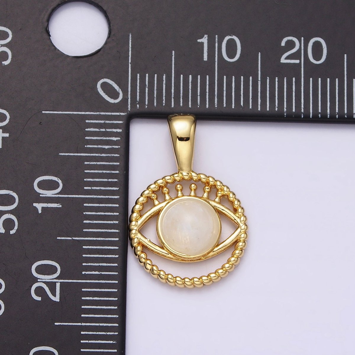 14K Gold Filled Moonstone Evil Eye Braided Open Round Pendant | AA759