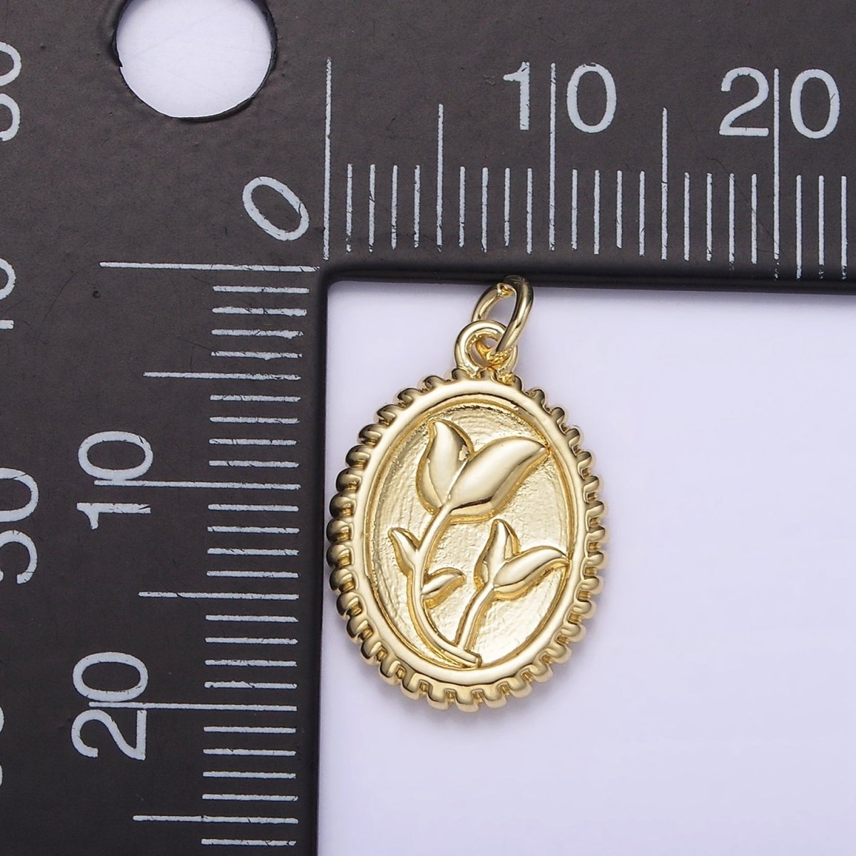 14K Gold Filled Morning Glory Tulip Birth Flower Personalized Oval Charm | AG242