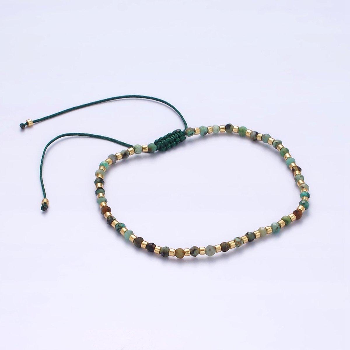 14K Gold Filled Moss Agate Multifaceted Green Rope Adjustable Friendship Bracelet | WA-2174 - WA-2176 Clearance Pricing
