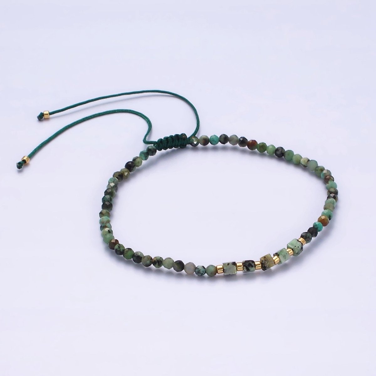 14K Gold Filled Moss Agate Multifaceted Green Rope Adjustable Friendship Bracelet | WA-2174 - WA-2176 Clearance Pricing