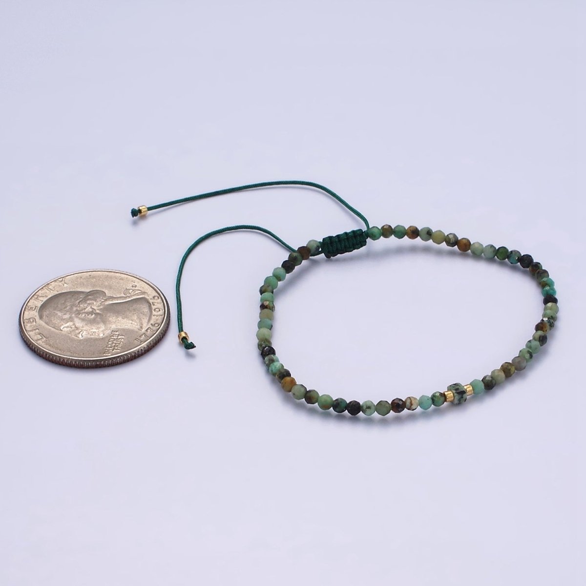 14K Gold Filled Moss Agate Multifaceted Green Rope Adjustable Friendship Bracelet | WA-2174 - WA-2176 Clearance Pricing