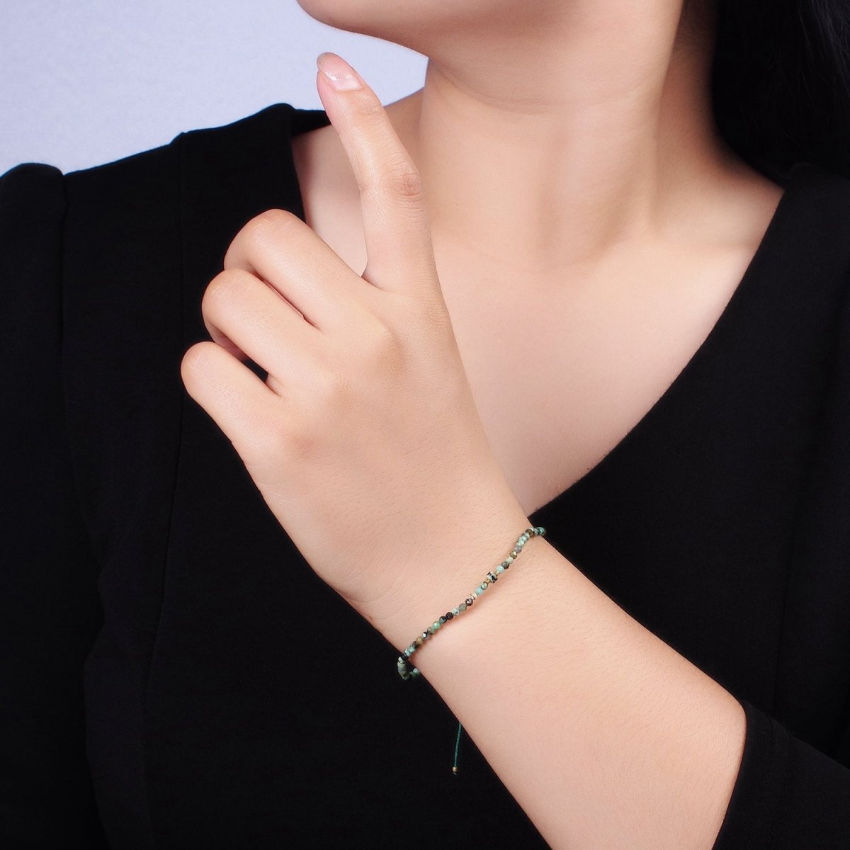 14K Gold Filled Moss Agate Multifaceted Green Rope Adjustable Friendship Bracelet | WA-2174 - WA-2176 Clearance Pricing
