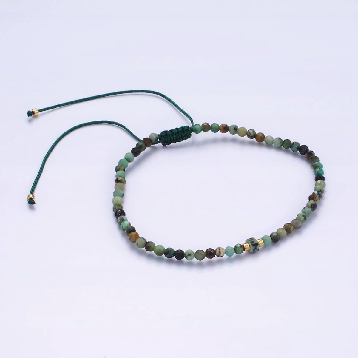 14K Gold Filled Moss Agate Multifaceted Green Rope Adjustable Friendship Bracelet | WA-2174 - WA-2176 Clearance Pricing