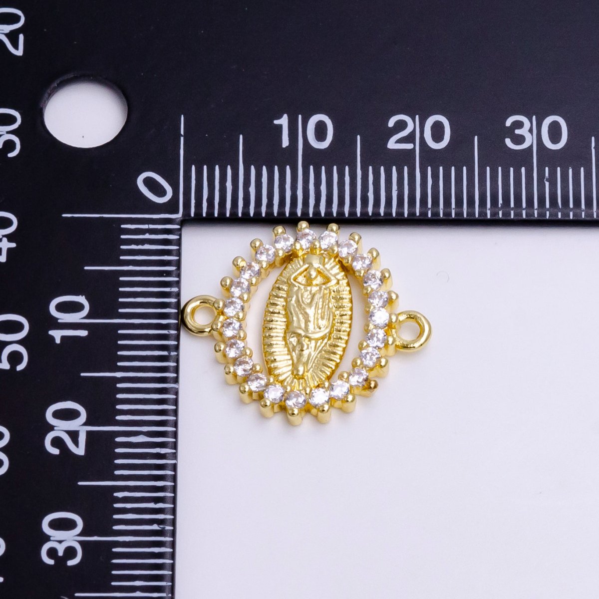 14K Gold Filled Mother Mary Guadalupe Oval CZ Lined Open Connector | G-155