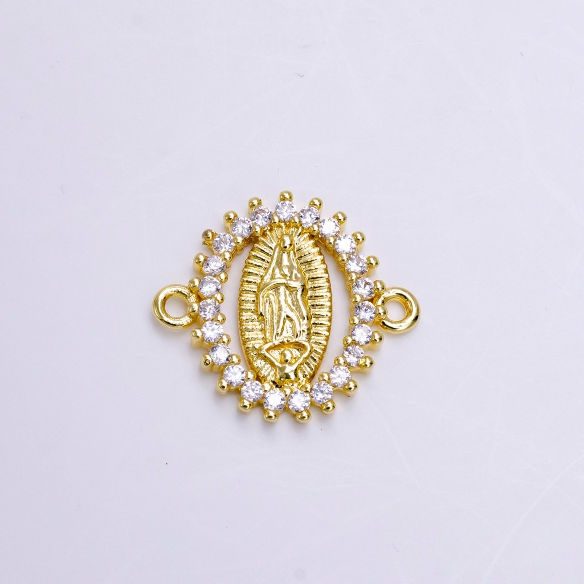 14K Gold Filled Mother Mary Guadalupe Oval CZ Lined Open Connector | G-155