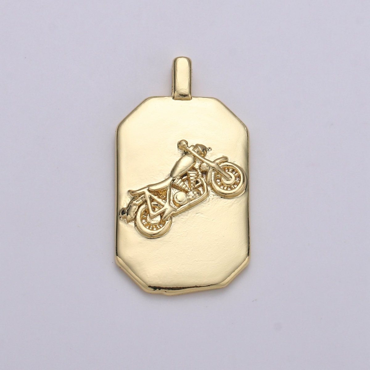 14K Gold Filled Motorcycle Charm- Rectangle Medallion Motorcycle Pendant - Dainty Charm - for Necklace Bracelet Earring Component J-033