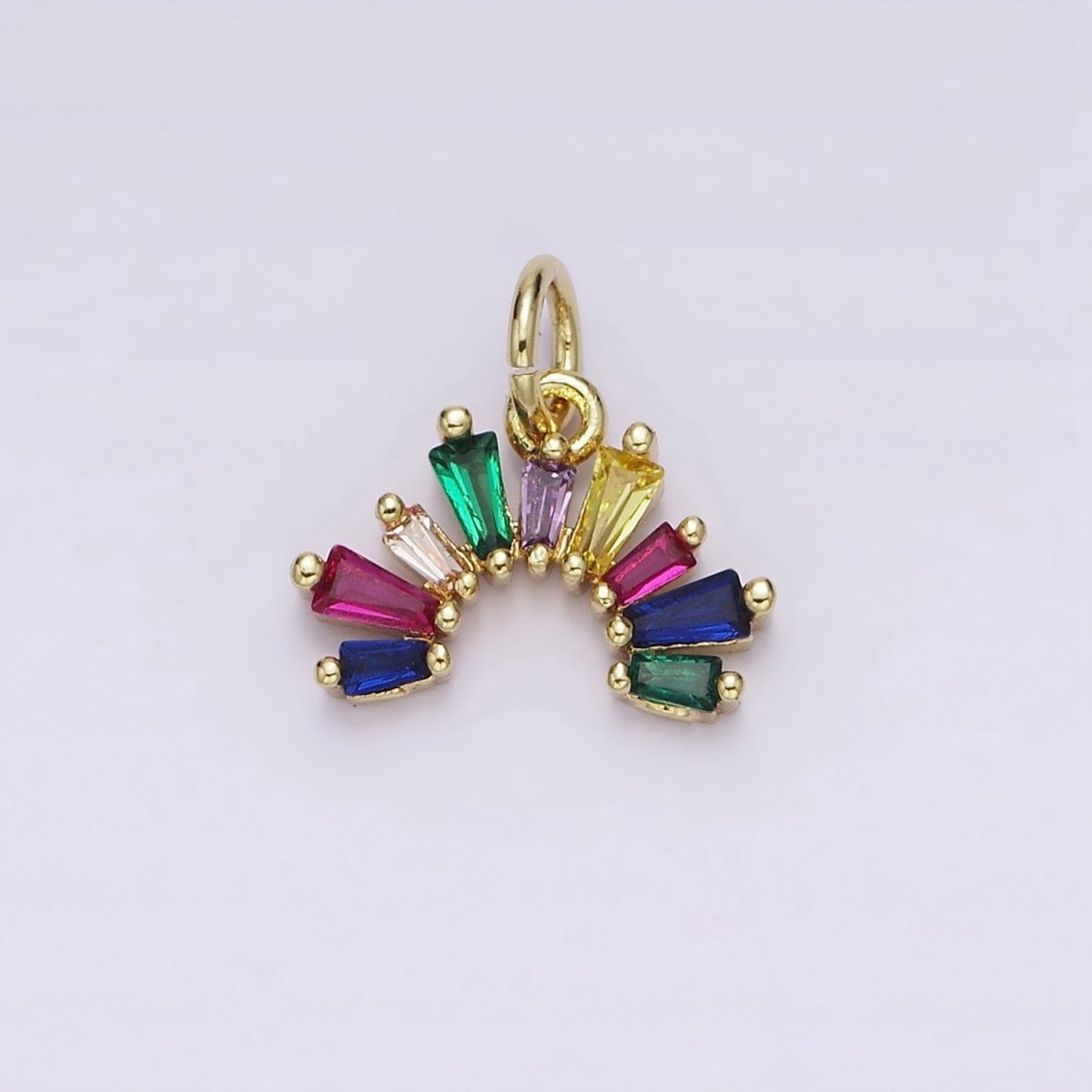 14K Gold Filled Multicolor Baguette CZ Rainbow Curve Add-On Charm | AC1448