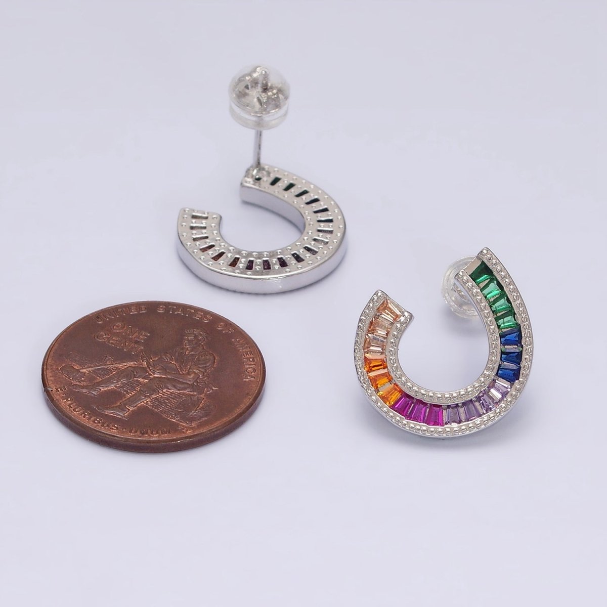 14K Gold Filled Multicolor Baguette U Circular Stud Earrings in Gold & Silver | AB1516 AD1159