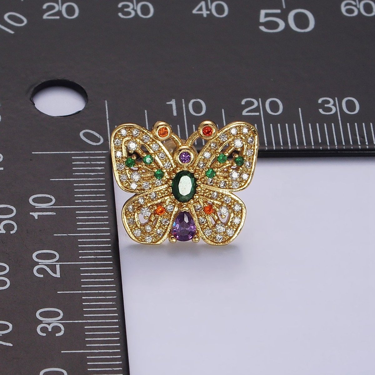 14K Gold Filled Multicolor CZ Antenna Butterfly Mariposa Dotted Micro Paved Stud Earrings in Gold & Silver | AD-444 AD-445