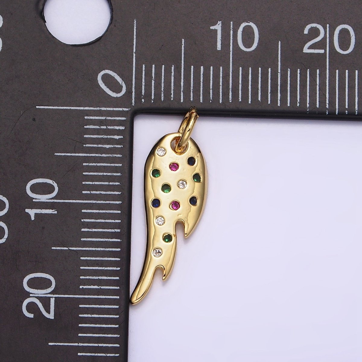 14K Gold Filled Multicolor CZ Dotted Curved Teardrop Wings Charm | N1523