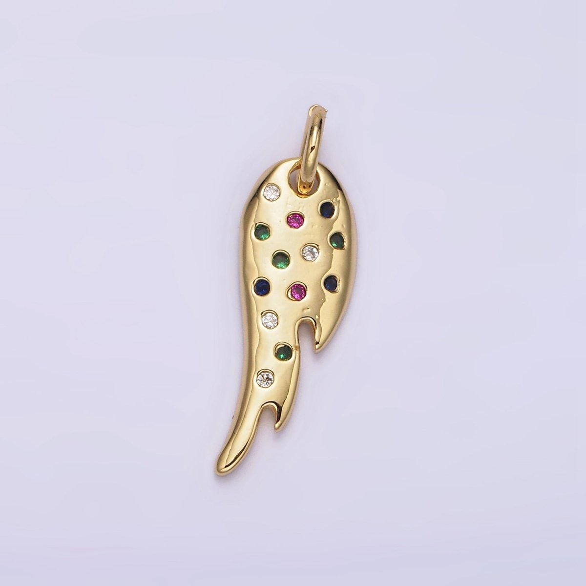 14K Gold Filled Multicolor CZ Dotted Curved Teardrop Wings Charm | N1523