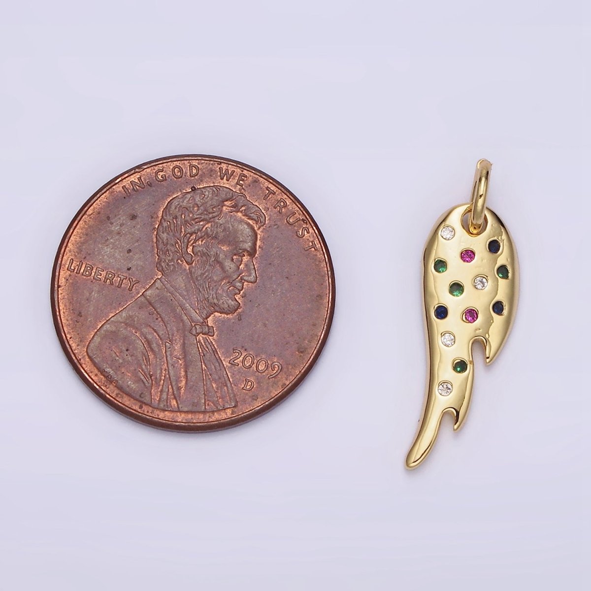 14K Gold Filled Multicolor CZ Dotted Curved Teardrop Wings Charm | N1523