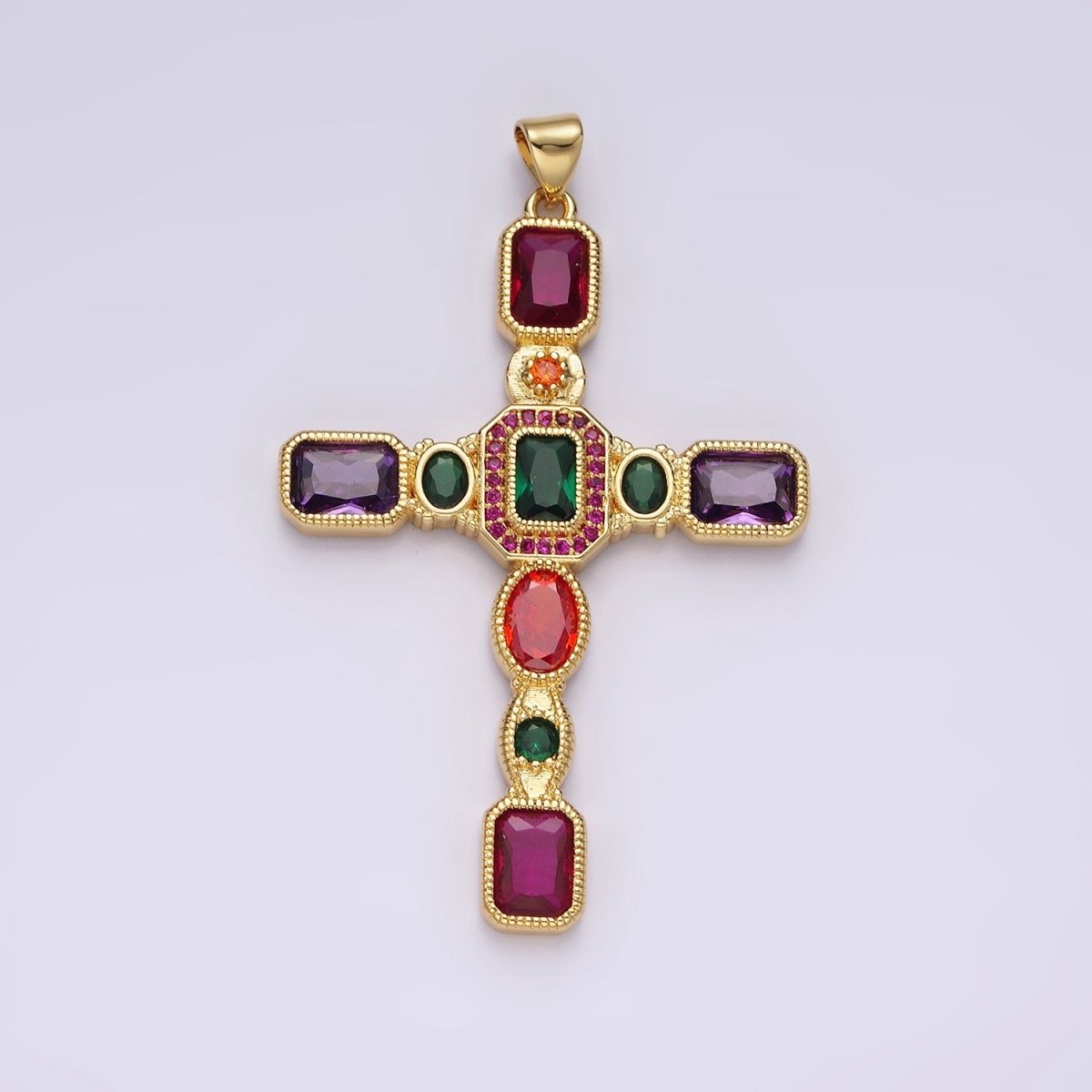 14K Gold Filled Multicolor CZ Geometric Latin Cross Pendant | N-1885