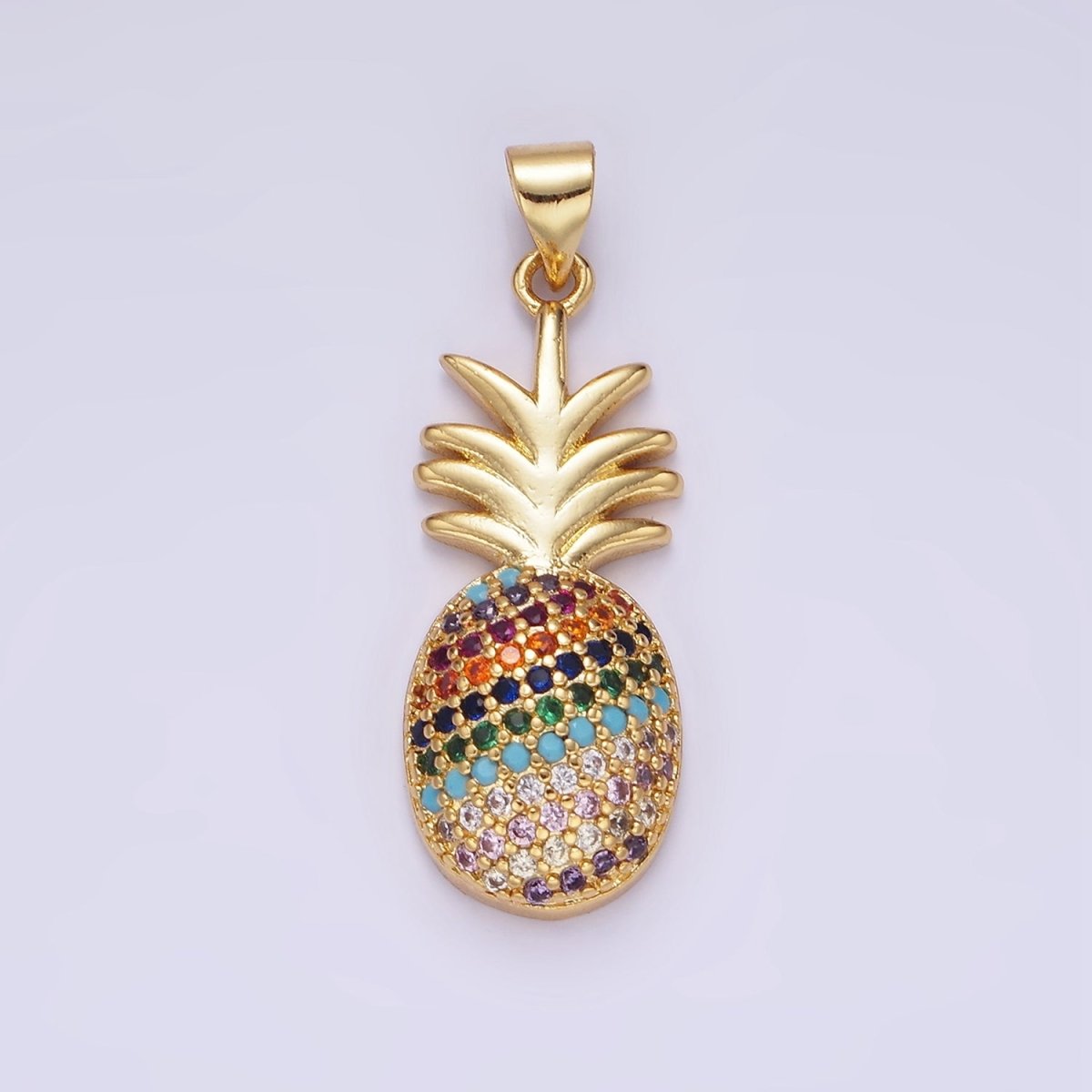 14K Gold Filled Multicolor CZ Micro Paved Pineapple Fruit Pendant | AA1148