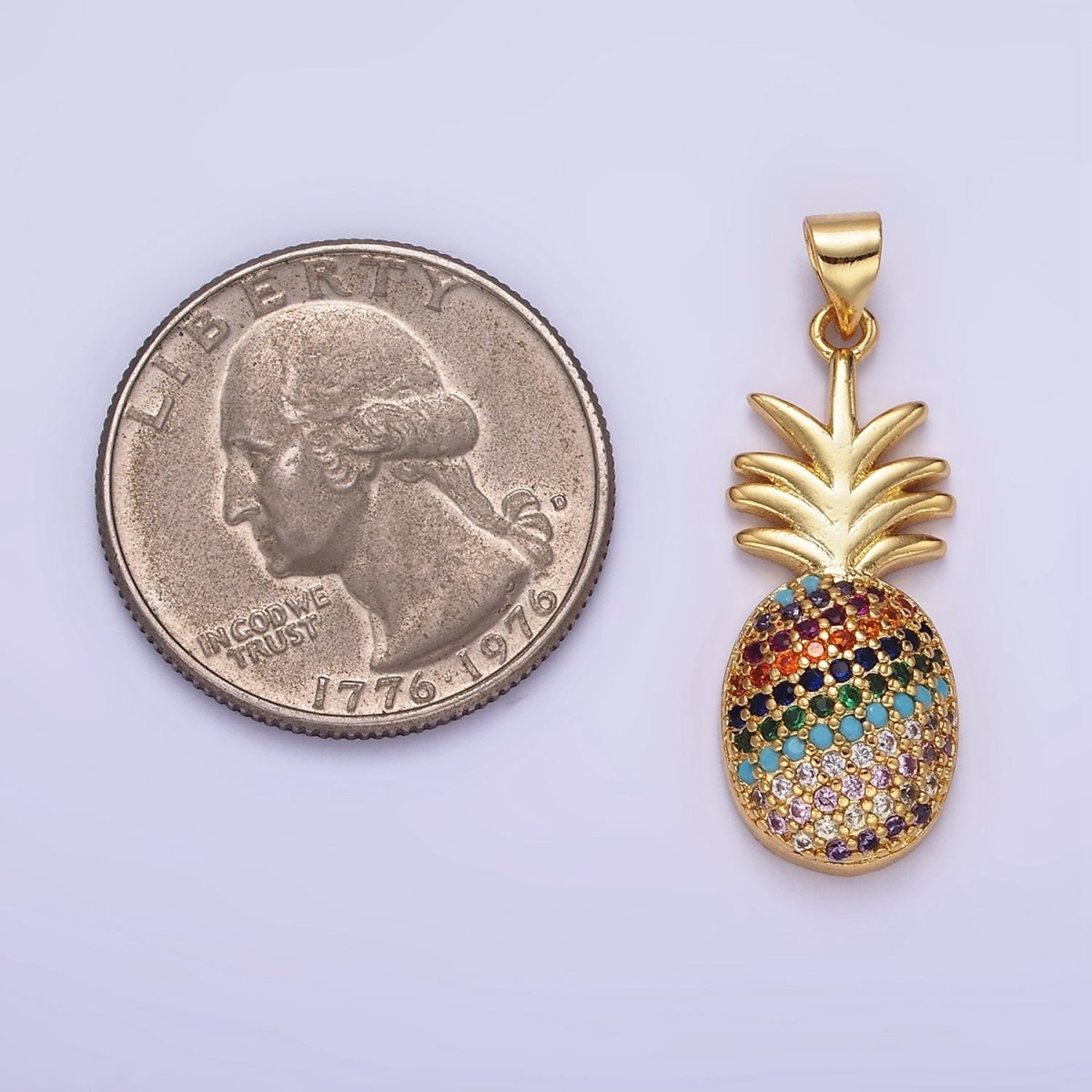 14K Gold Filled Multicolor CZ Micro Paved Pineapple Fruit Pendant | AA1148