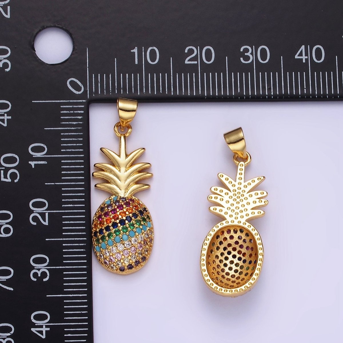 14K Gold Filled Multicolor CZ Micro Paved Pineapple Fruit Pendant | AA1148