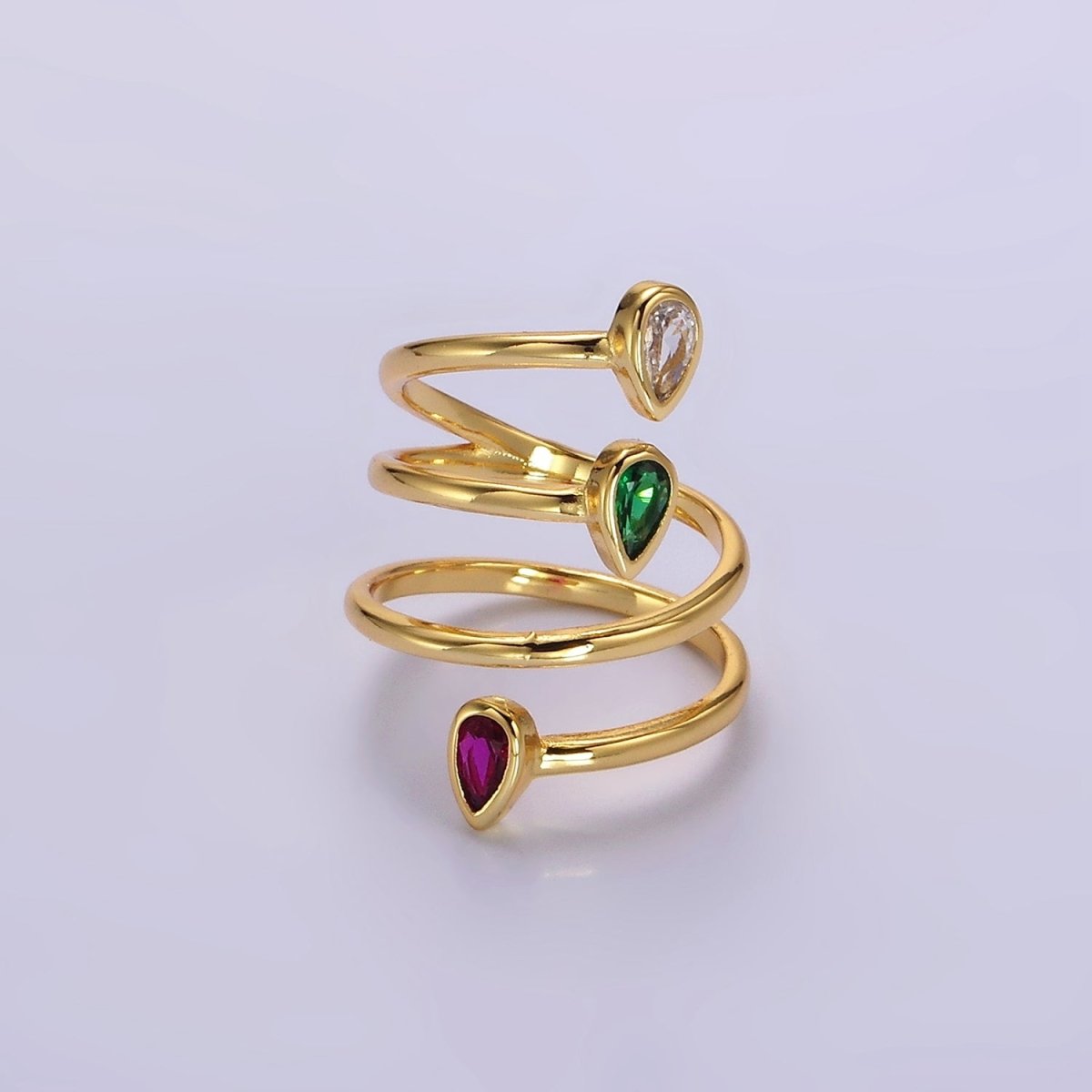 14K Gold Filled Multicolor CZ Multiband Open Wrap Ring in Gold & Silver | O-613 O-614