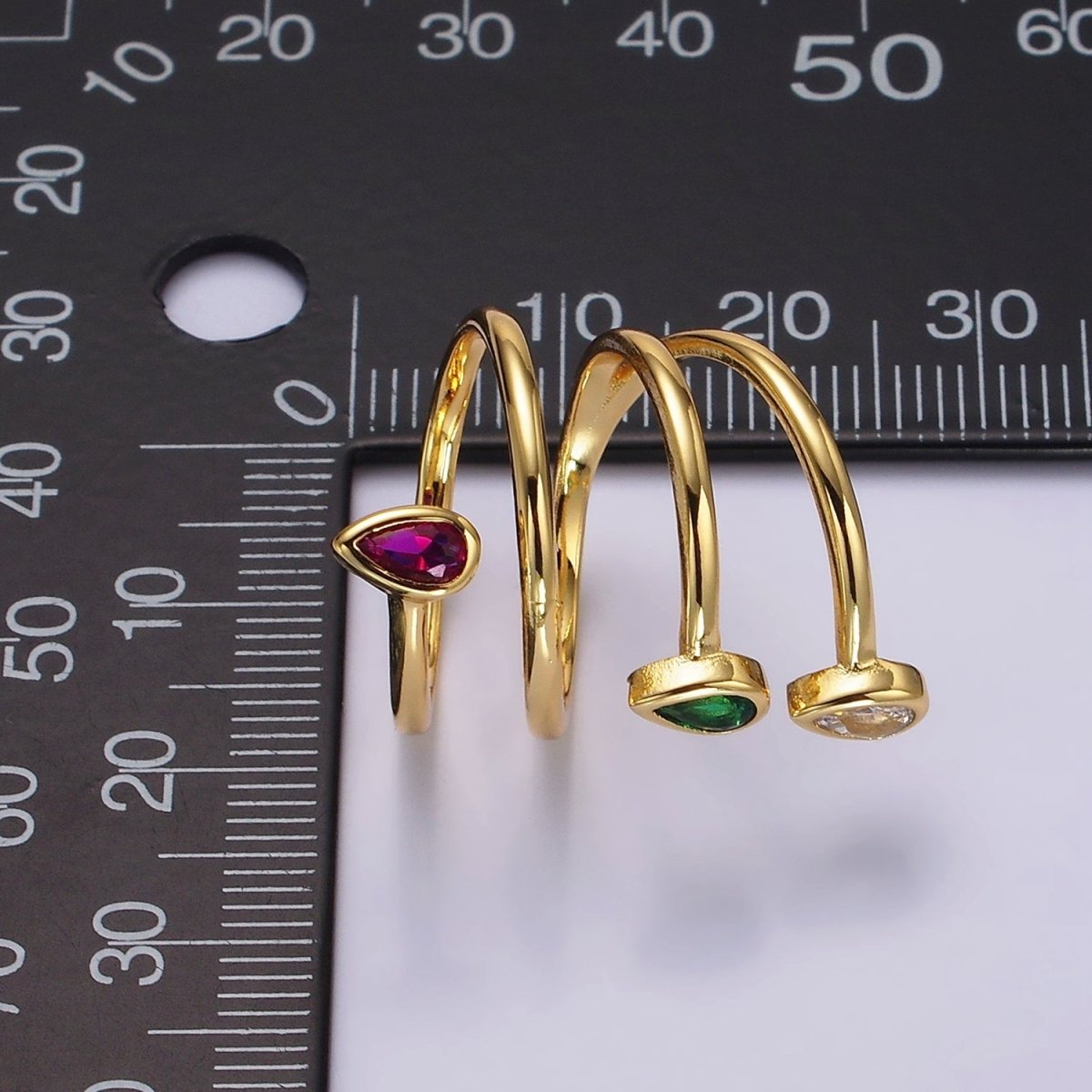 14K Gold Filled Multicolor CZ Multiband Open Wrap Ring in Gold & Silver | O-613 O-614