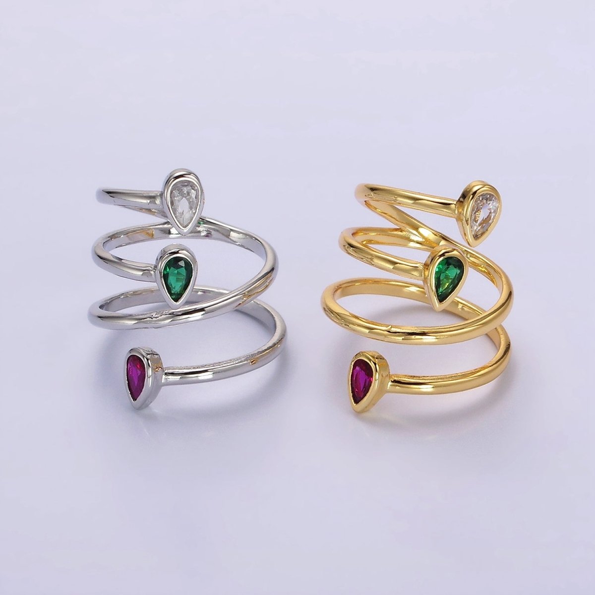 14K Gold Filled Multicolor CZ Multiband Open Wrap Ring in Gold & Silver | O-613 O-614