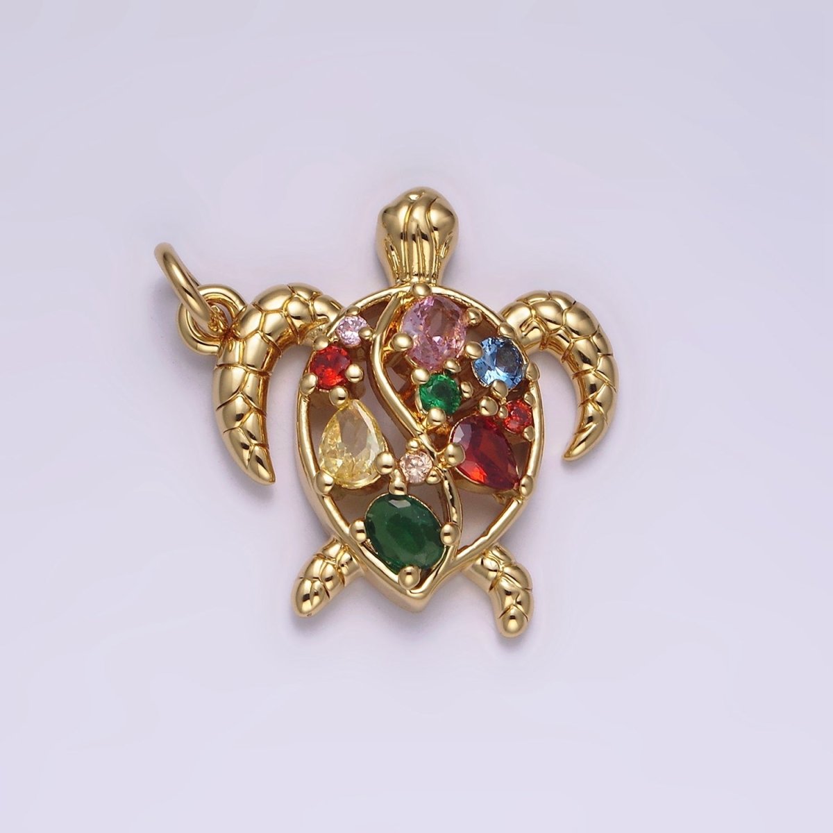 14K Gold Filled Multicolor CZ Open Textured Turtle Tortoise Ocean Animal Charm in Gold & Silver | AC833 AC834