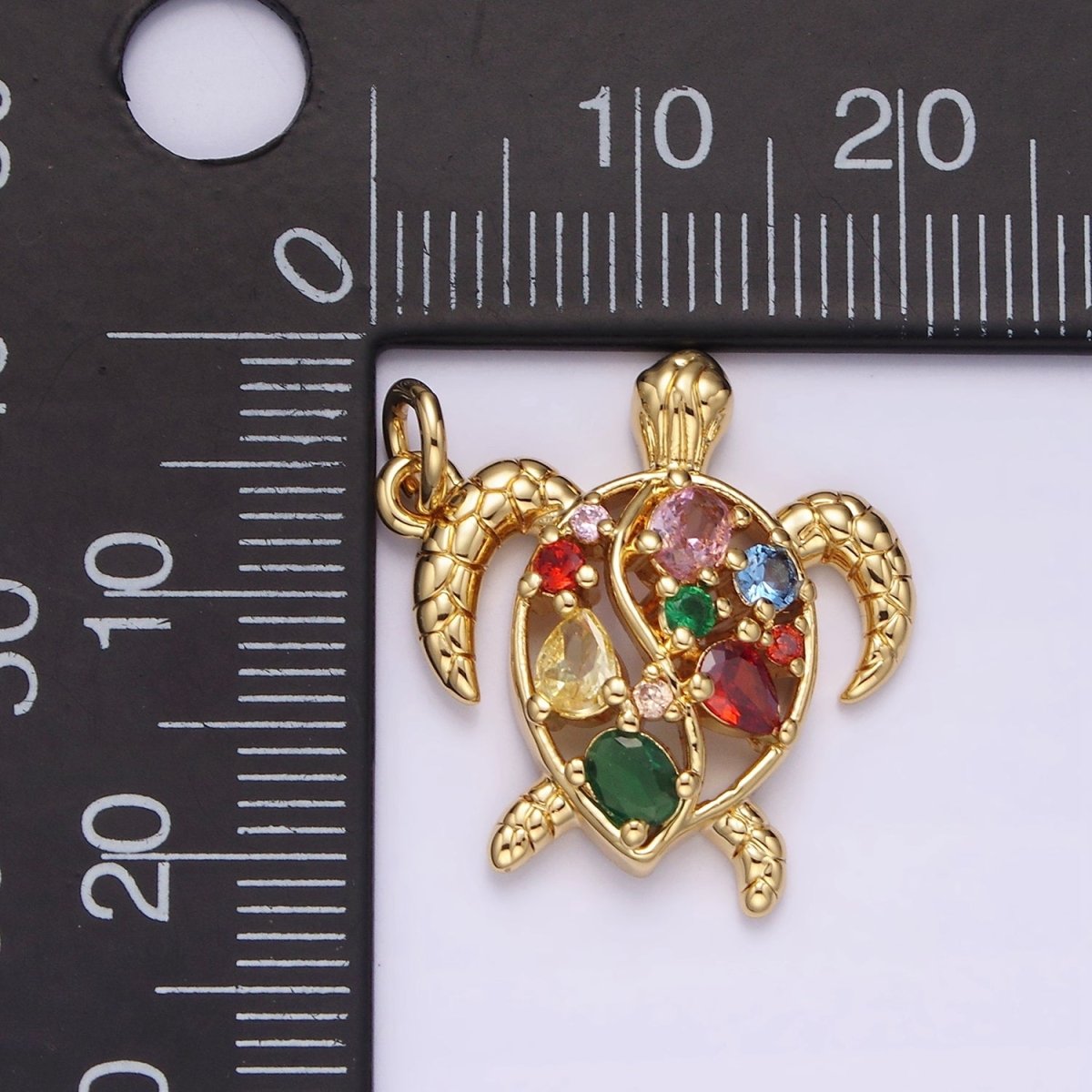 14K Gold Filled Multicolor CZ Open Textured Turtle Tortoise Ocean Animal Charm in Gold & Silver | AC833 AC834