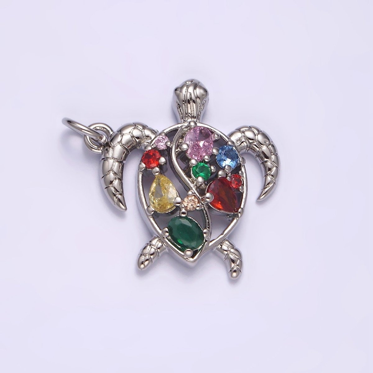 14K Gold Filled Multicolor CZ Open Textured Turtle Tortoise Ocean Animal Charm in Gold & Silver | AC833 AC834