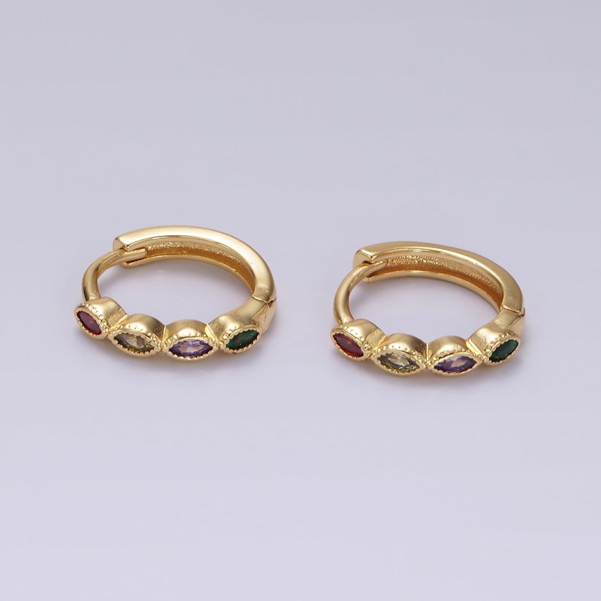 14K Gold Filled Multicolor Marquise CZ Lined 13mm Huggie Earrings | V084