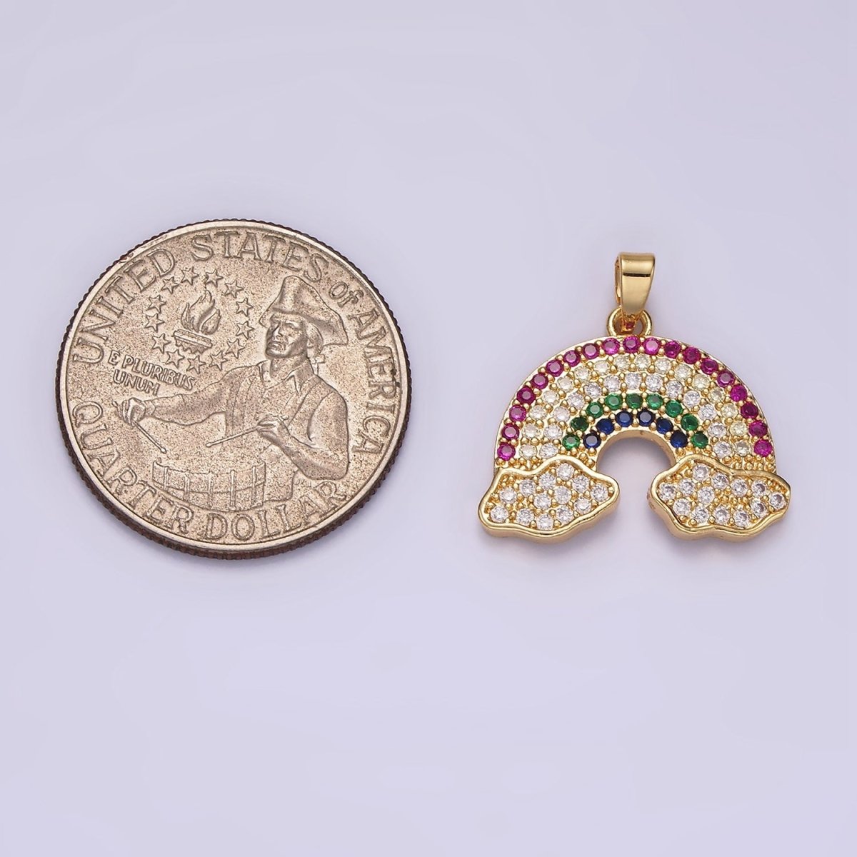 14K Gold Filled Multicolor Micro Paved CZ Cloudy Rainbow Pendant | N1825