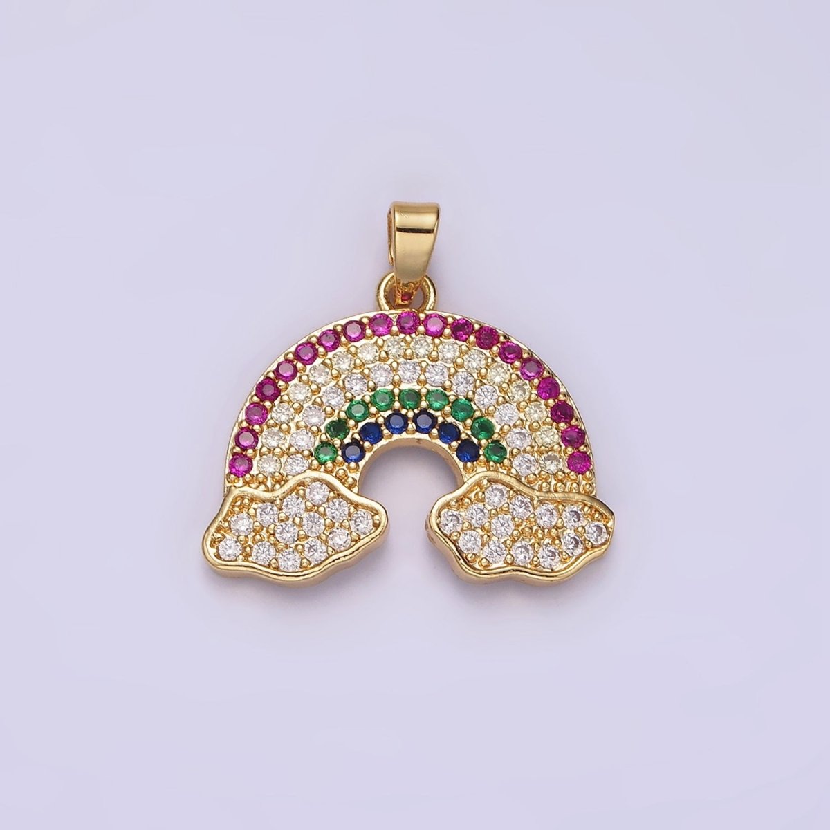 14K Gold Filled Multicolor Micro Paved CZ Cloudy Rainbow Pendant | N1825