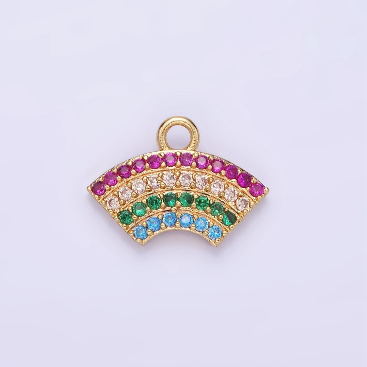 14K Gold Filled Multicolor Micro Paved CZ Rainbow Curved Charm | AG692