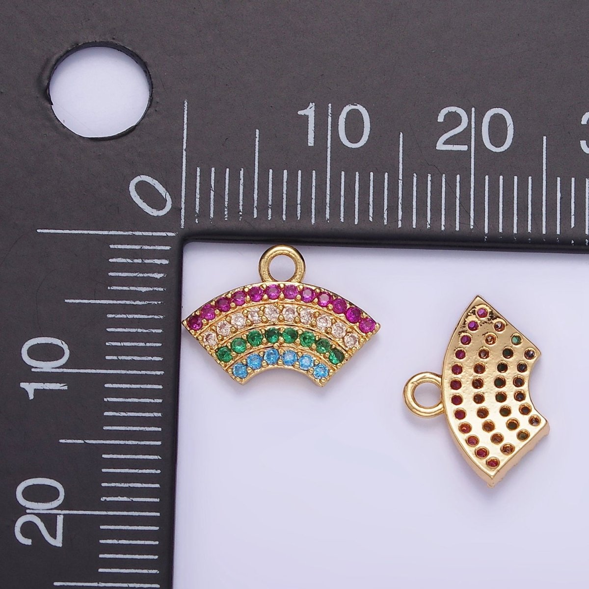 14K Gold Filled Multicolor Micro Paved CZ Rainbow Curved Charm | AG692