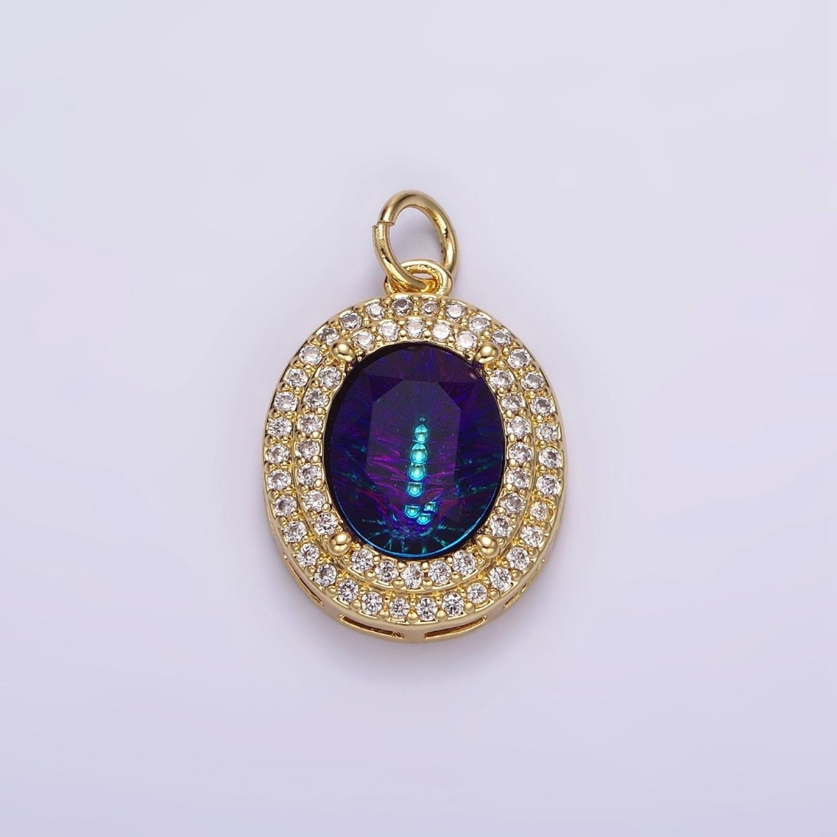 14K Gold Filled Multicolor, Purple, Yellow, Blue Iridescent Thermal CZ Micro Paved Oval Charm | AG070 - AG073
