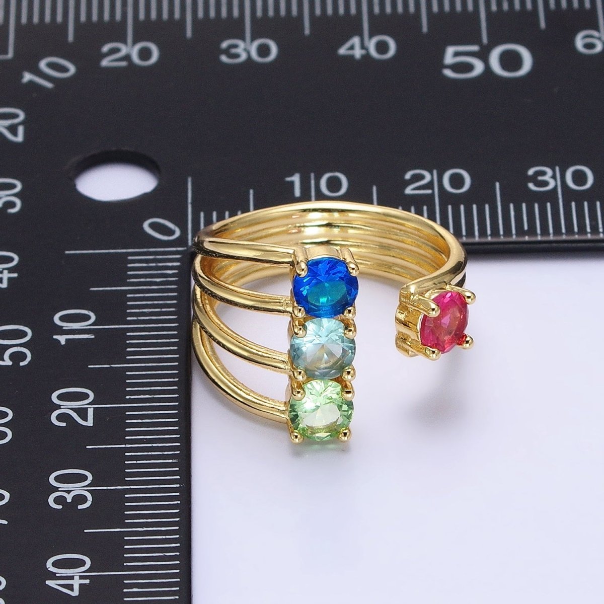 14K Gold Filled Multicolor Round CZ Multiple Band Statement Ring in Gold & Silver | O-1952 O-1953