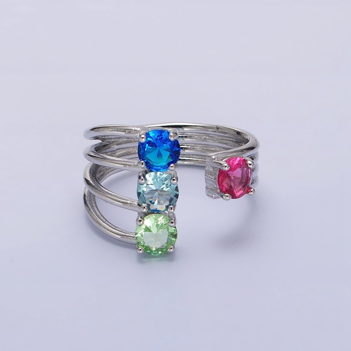 14K Gold Filled Multicolor Round CZ Multiple Band Statement Ring in Gold & Silver | O-1952 O-1953