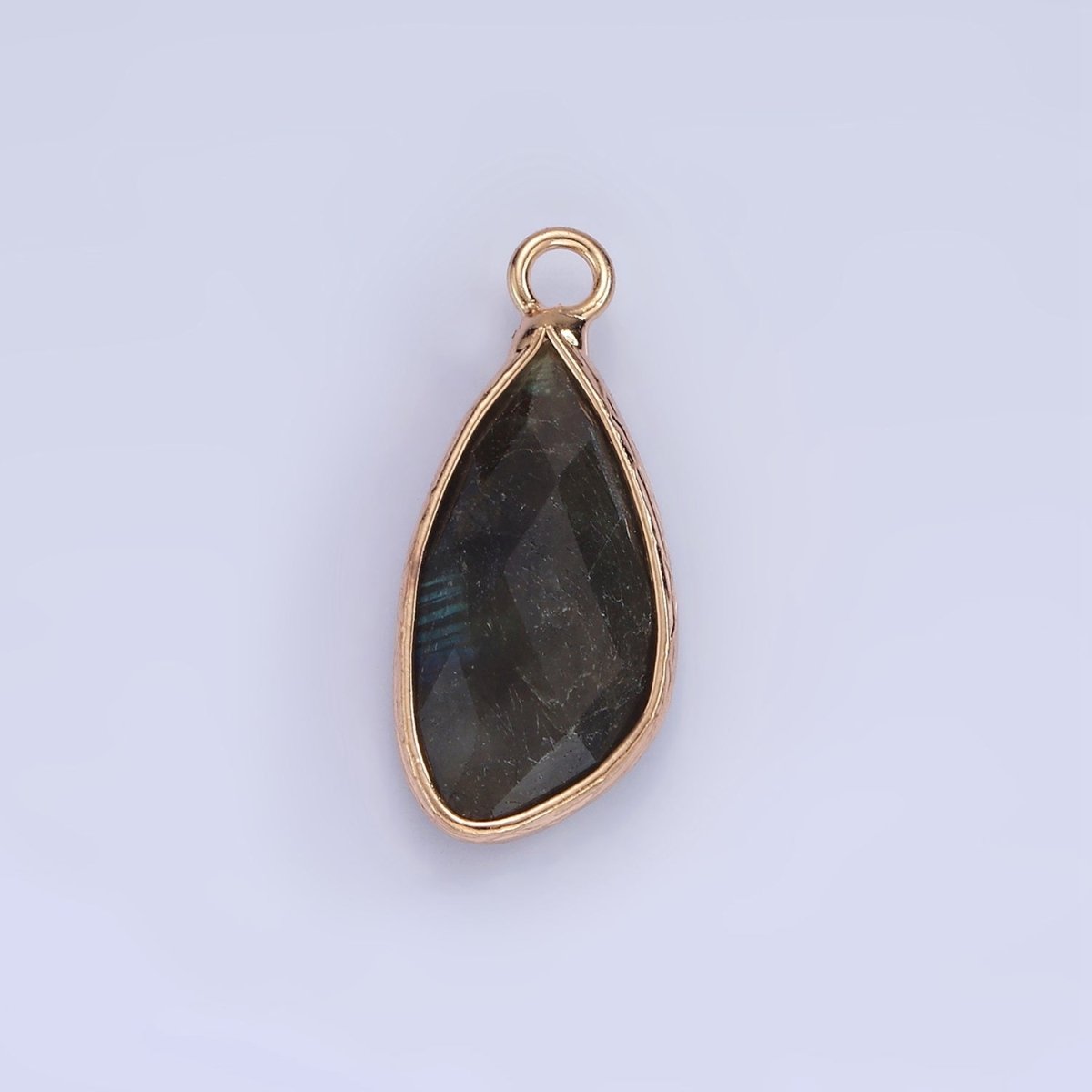 14K Gold Filled Multifaceted Amethyst, Clear Quartz, White Stone, Labradorite, Rose Quartz, Amazonite, Moonstone, Strawberry Quartz, Green watermelon stone Geometric Charm | N1660 - N1668