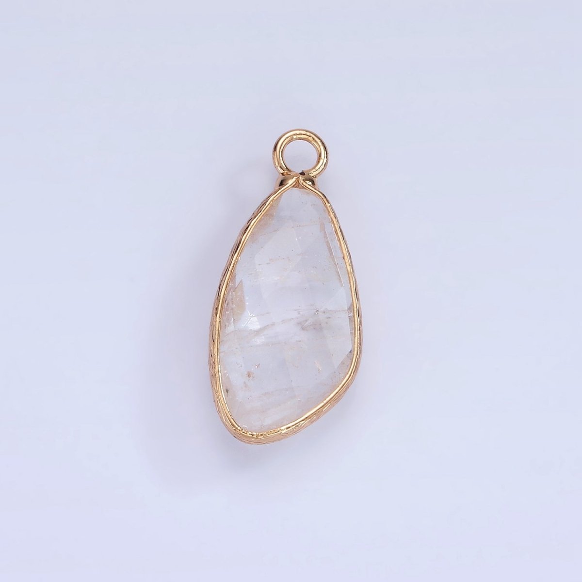 14K Gold Filled Multifaceted Amethyst, Clear Quartz, White Stone, Labradorite, Rose Quartz, Amazonite, Moonstone, Strawberry Quartz, Green watermelon stone Geometric Charm | N1660 - N1668