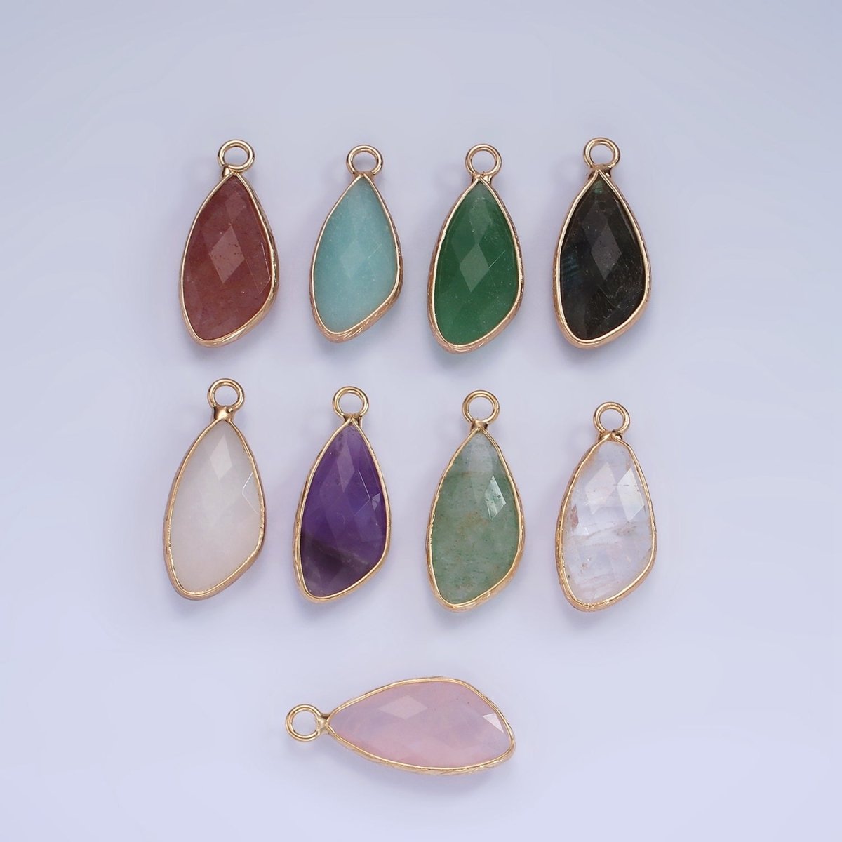 14K Gold Filled Multifaceted Amethyst, Clear Quartz, White Stone, Labradorite, Rose Quartz, Amazonite, Moonstone, Strawberry Quartz, Green watermelon stone Geometric Charm | N1660 - N1668