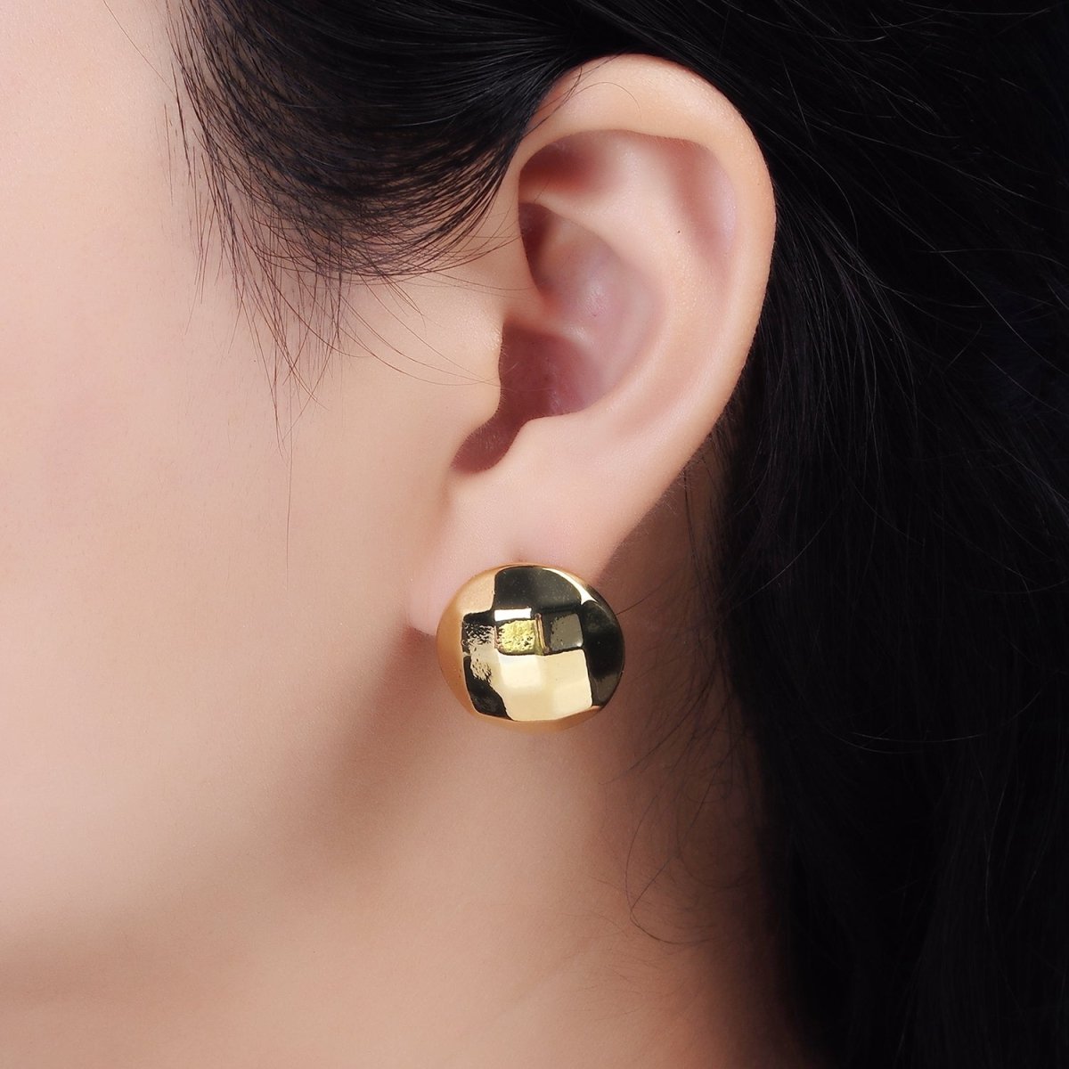14K Gold Filled Multifaceted Round Dome Stud Earrings | V240
