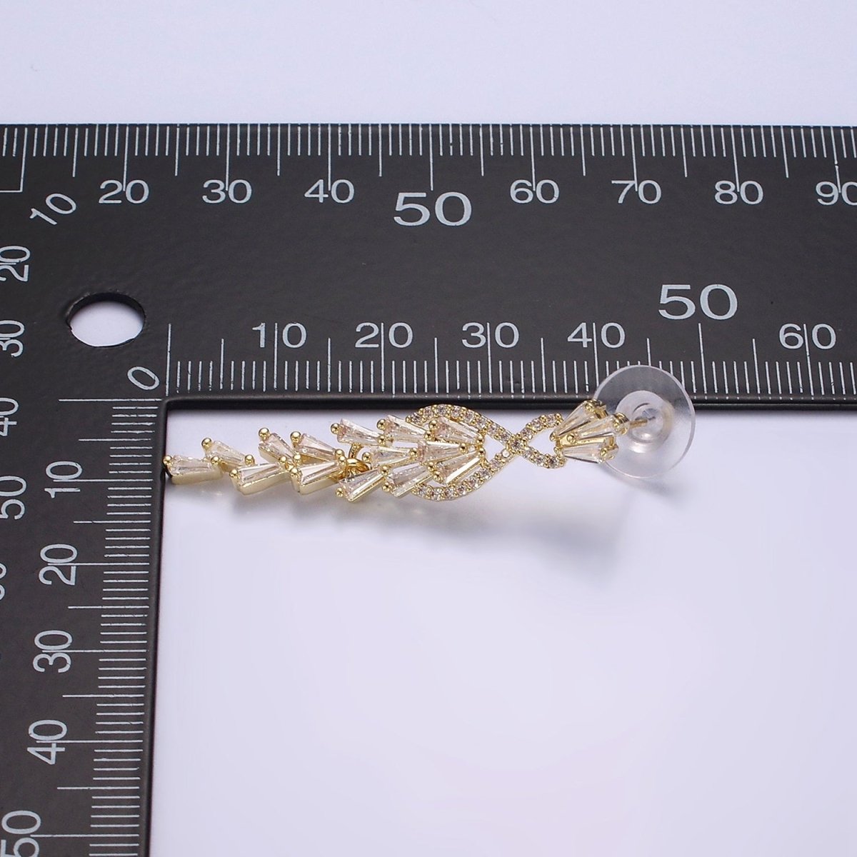 14K Gold Filled Multiple Baguette Micro Paved CZ Drop Stud Earrings in Gold & Silver | AE305